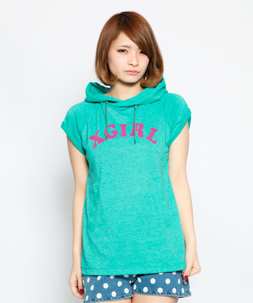 X-girl(エックスガール)の「LIGHT SWEAT HOOD TUNIC(パーカー・レディース・ブラック/アッシュグレー/グリーン・1/2)」の3枚目の写真