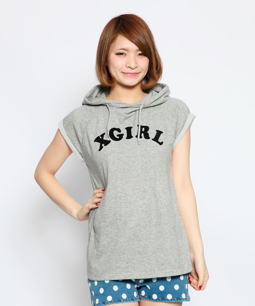 X-girl(エックスガール)の「LIGHT SWEAT HOOD TUNIC(パーカー・レディース・ブラック/アッシュグレー/グリーン・1/2)」の1枚目の写真