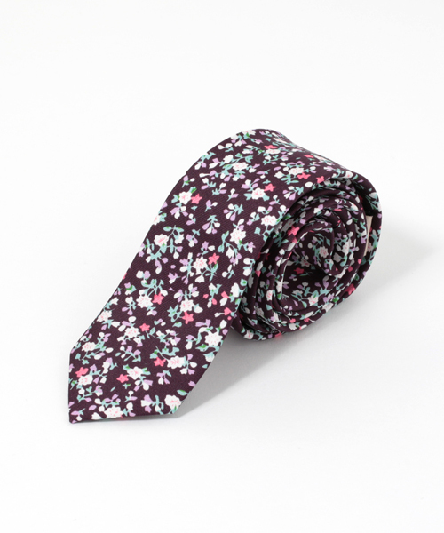 Quit Running（クイトランニング）の「ピュアシルク100% ネクタイ　花柄 ナロータイ（ネクタイ・メンズ・ブラック/パープル/ブラウン/オレンジ/バーガンディー/ネイビー・FREE）」の5枚目の写真