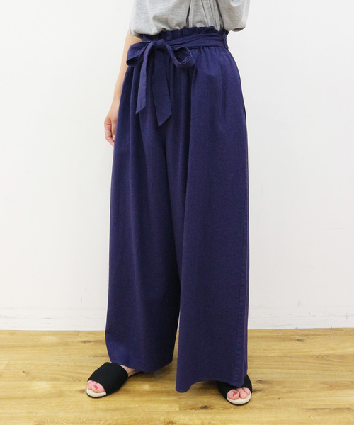 AMERICAN HOLIC（アメリカンホリック）の「・麻混ウエストリボンワイドパンツ（その他パンツ・レディース・ベージュ/ブラック/ブルー/カーキ/キャメル・FREE）」の4枚目の写真