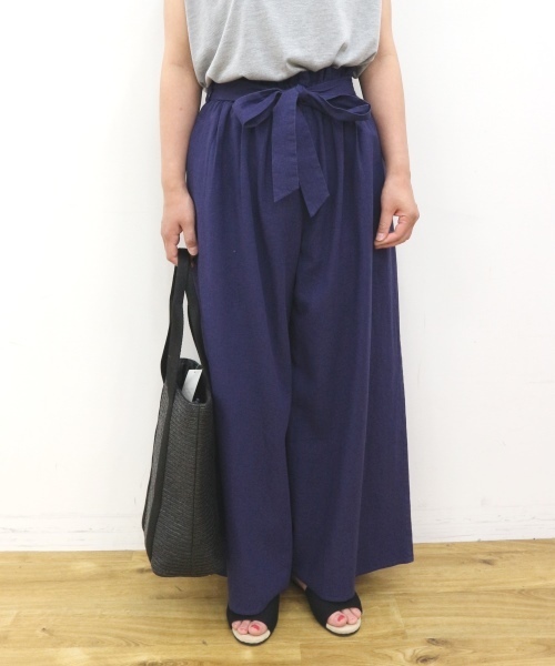 AMERICAN HOLIC（アメリカンホリック）の「・麻混ウエストリボンワイドパンツ（その他パンツ・レディース・ベージュ/ブラック/ブルー/カーキ/キャメル・FREE）」の22枚目の写真