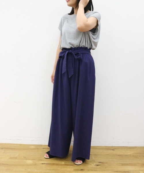 AMERICAN HOLIC（アメリカンホリック）の「・麻混ウエストリボンワイドパンツ（その他パンツ・レディース・ベージュ/ブラック/ブルー/カーキ/キャメル・FREE）」の21枚目の写真