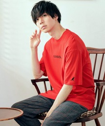 KANGOL | ▽WEB限定 MONO-MART×KANGOL 別注ロゴ刺繍 プリント半袖Tee オーバーサイズカットソー(Tシャツ/カットソー)