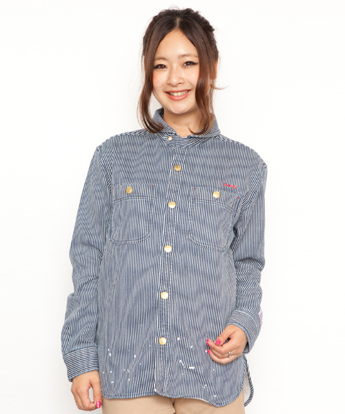 X-girl(エックスガール)の「BOYFRIEND SHIRT(シャツ/ブラウス・レディース・ブラック/オリーブ/ライトインディゴブルー・1/2)」の3枚目の写真