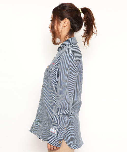 X-girl(エックスガール)の「BOYFRIEND SHIRT(シャツ/ブラウス・レディース・ブラック/オリーブ/ライトインディゴブルー・1/2)」の4枚目の写真