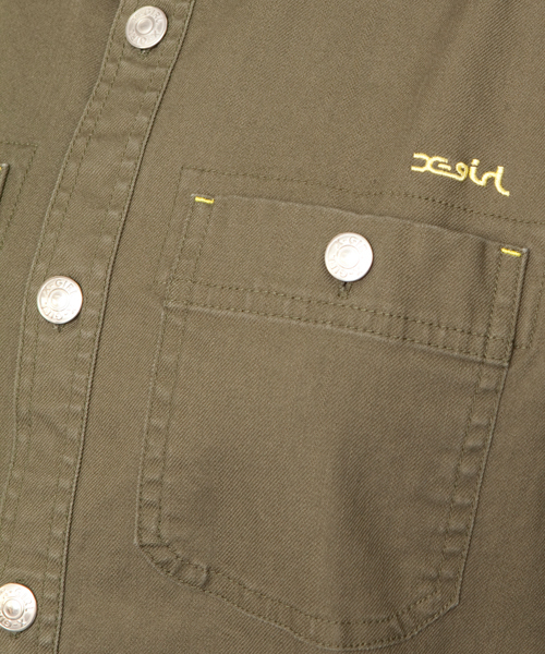 X-girl(エックスガール)の「BOYFRIEND SHIRT(シャツ/ブラウス・レディース・ブラック/オリーブ/ライトインディゴブルー・1/2)」の7枚目の写真