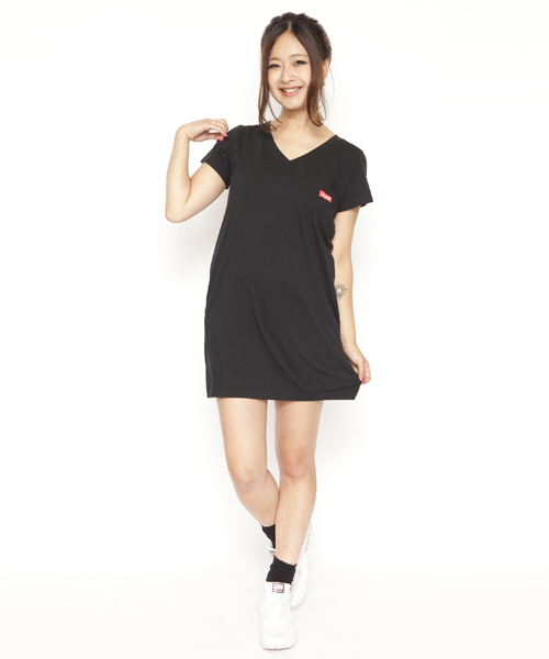 X-girl（エックスガール）の「VARIOUS S/S V-NECK DRESS（ワンピース・レディース・ホワイト/ブラック/グレー/ピンク・1/2）」の3枚目の写真