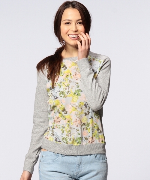 UNITED ARROWS（ユナイテッドアローズ）の「◇UAW ボタニカルプリント コンビ ニット ◆（ニット/セーター・レディース・ライトグレー/ネイビー・フリー）」の2枚目の写真