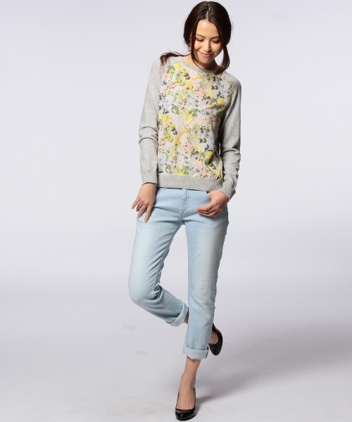 UNITED ARROWS（ユナイテッドアローズ）の「◇UAW ボタニカルプリント コンビ ニット ◆（ニット/セーター・レディース・ライトグレー/ネイビー・フリー）」の4枚目の写真