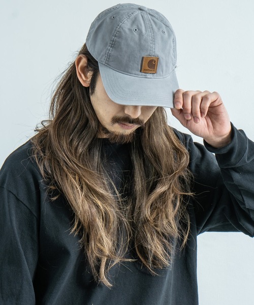 Carhartt(カーハート)の「CARHARTT カーハート ウォッシュ加工 ロゴ ローキャップ Odessa Cap(キャップ・メンズ・ブラック/ブラウン/ウッド/アーミー/ダークグリーン/モカ/ネイビー/ブルー/レッド/グリーン/グレー/ゴールド/コバルトブルー/コーラル/サンドベージュ/クリアグリーン・FREE)」の3枚目の写真
