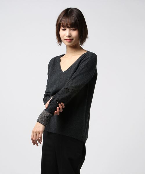JETSET SOLO PLUS (ジェットセットソロプラス)の「【CHARLI】カットワーク刺繍スリーブニット(ニット/セーター・レディース・アイボリー/ダークグレー・36)」の2枚目の写真