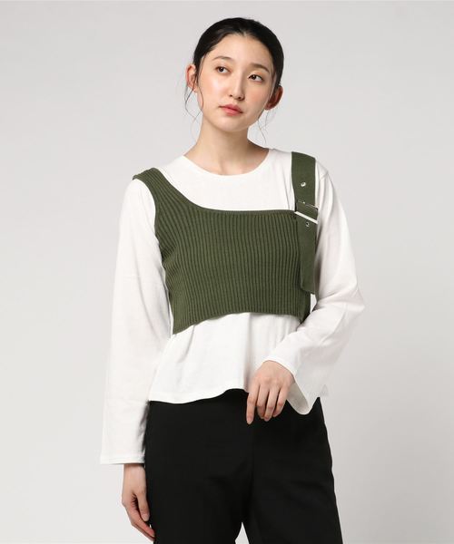 archives（アルシーヴ）の「ワンショルビスチェSET（Tシャツ/カットソー・レディース・ブラック/カーキ/モカ・MEDIUM）」の3枚目の写真
