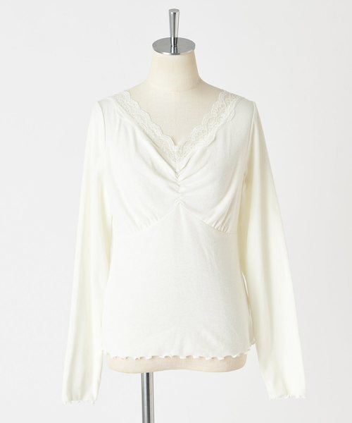 one after another NICE CLAUP(ワンアフターアナザーナイスクラップ)の「レース付き長袖インナー(Tシャツ/カットソー・レディース・ブラック/オフホワイト/ピンク/モカ・FREE)」の3枚目の写真