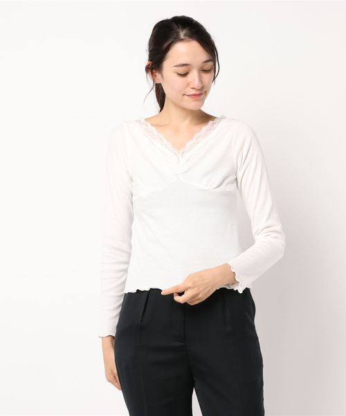 one after another NICE CLAUP(ワンアフターアナザーナイスクラップ)の「レース付き長袖インナー(Tシャツ/カットソー・レディース・ブラック/オフホワイト/ピンク/モカ・FREE)」の7枚目の写真