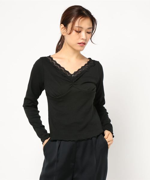 one after another NICE CLAUP(ワンアフターアナザーナイスクラップ)の「レース付き長袖インナー(Tシャツ/カットソー・レディース・ブラック/オフホワイト/ピンク/モカ・FREE)」の8枚目の写真