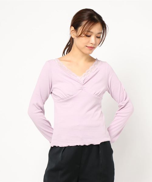 one after another NICE CLAUP(ワンアフターアナザーナイスクラップ)の「レース付き長袖インナー(Tシャツ/カットソー・レディース・ブラック/オフホワイト/ピンク/モカ・FREE)」の9枚目の写真