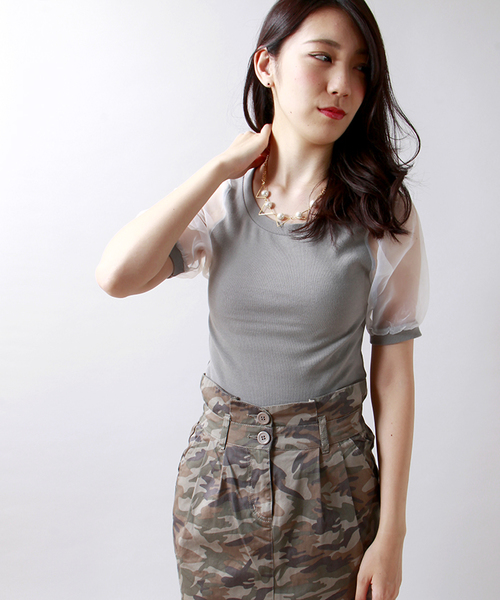 WEGO（ウィゴー）の「WEGO/オーガンジースリーブ5分袖Tシャツ（Tシャツ/カットソー・レディース・ホワイト/ブラック/グレー/ライトイエロー・FREE）」の3枚目の写真