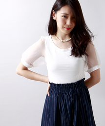 WEGO | WEGO/オーガンジースリーブ5分袖Tシャツ(Tシャツ/カットソー)