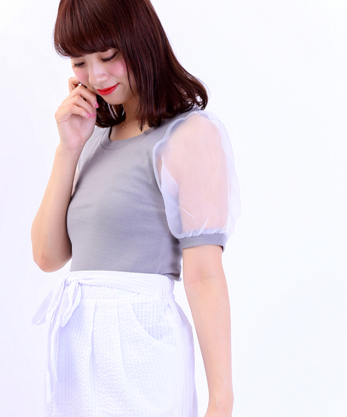 WEGO（ウィゴー）の「WEGO/オーガンジースリーブ5分袖Tシャツ（Tシャツ/カットソー・レディース・ホワイト/ブラック/グレー/ライトイエロー・FREE）」の18枚目の写真