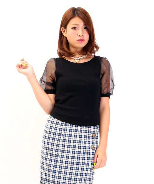 WEGO（ウィゴー）の「WEGO/オーガンジースリーブ5分袖Tシャツ（Tシャツ/カットソー・レディース・ホワイト/ブラック/グレー/ライトイエロー・FREE）」の19枚目の写真