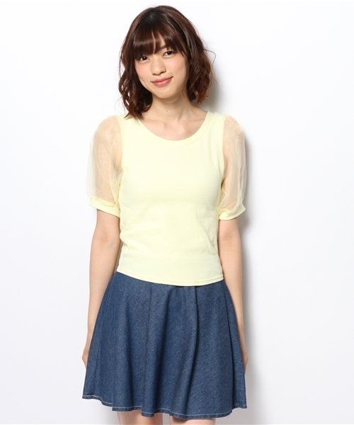 WEGO（ウィゴー）の「WEGO/オーガンジースリーブ5分袖Tシャツ（Tシャツ/カットソー・レディース・ホワイト/ブラック/グレー/ライトイエロー・FREE）」の5枚目の写真