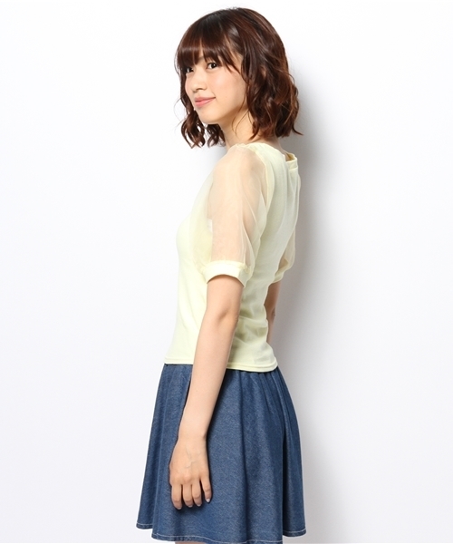 WEGO（ウィゴー）の「WEGO/オーガンジースリーブ5分袖Tシャツ（Tシャツ/カットソー・レディース・ホワイト/ブラック/グレー/ライトイエロー・FREE）」の6枚目の写真