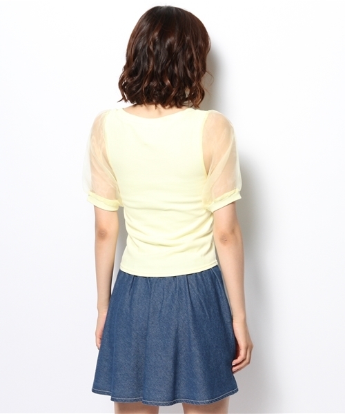 WEGO（ウィゴー）の「WEGO/オーガンジースリーブ5分袖Tシャツ（Tシャツ/カットソー・レディース・ホワイト/ブラック/グレー/ライトイエロー・FREE）」の7枚目の写真