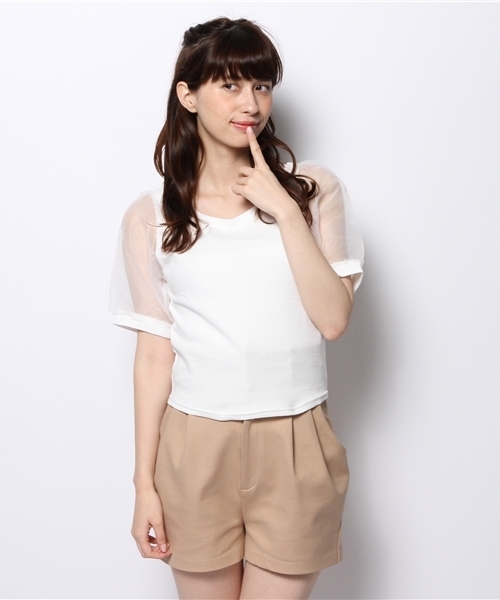 WEGO（ウィゴー）の「WEGO/オーガンジースリーブ5分袖Tシャツ（Tシャツ/カットソー・レディース・ホワイト/ブラック/グレー/ライトイエロー・FREE）」の15枚目の写真