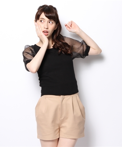 WEGO（ウィゴー）の「WEGO/オーガンジースリーブ5分袖Tシャツ（Tシャツ/カットソー・レディース・ホワイト/ブラック/グレー/ライトイエロー・FREE）」の16枚目の写真