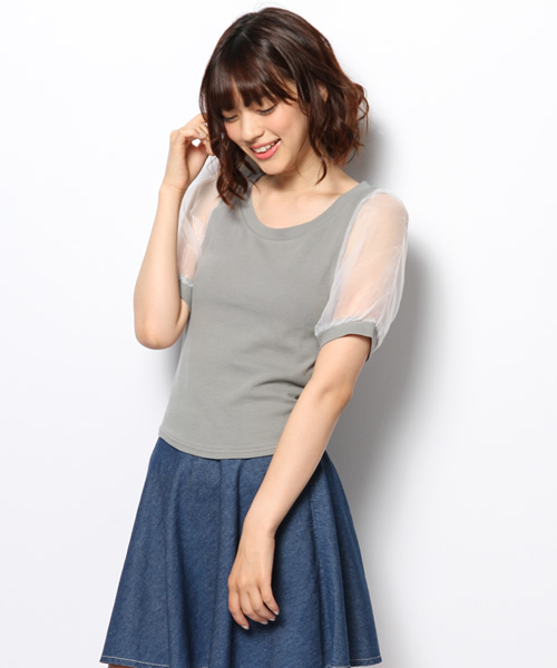 WEGO（ウィゴー）の「WEGO/オーガンジースリーブ5分袖Tシャツ（Tシャツ/カットソー・レディース・ホワイト/ブラック/グレー/ライトイエロー・FREE）」の12枚目の写真