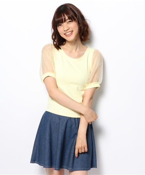 WEGO（ウィゴー）の「WEGO/オーガンジースリーブ5分袖Tシャツ（Tシャツ/カットソー・レディース・ホワイト/ブラック/グレー/ライトイエロー・FREE）」の13枚目の写真