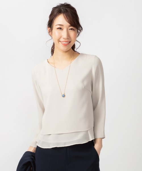 JETSET SOLO PLUS （ジェットセットソロプラス）の「【WEB限定】 ダブルクロス シフォンレイヤードブラウス（シャツ/ブラウス・レディース・ブラック/ネイビー/グレイッシュベージュ・FREE）」の3枚目の写真