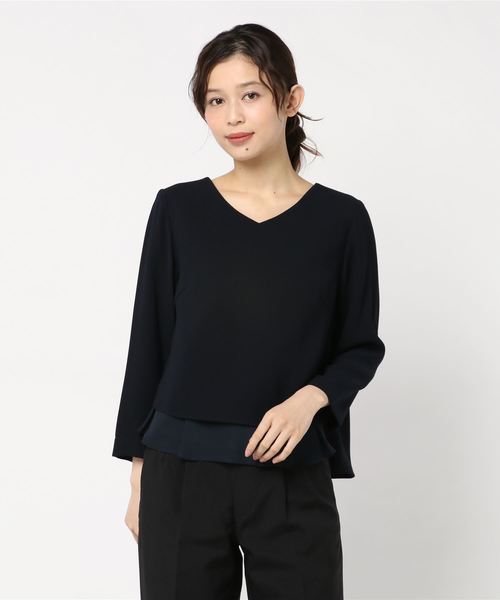 JETSET SOLO PLUS （ジェットセットソロプラス）の「【WEB限定】 ダブルクロス シフォンレイヤードブラウス（シャツ/ブラウス・レディース・ブラック/ネイビー/グレイッシュベージュ・FREE）」の5枚目の写真