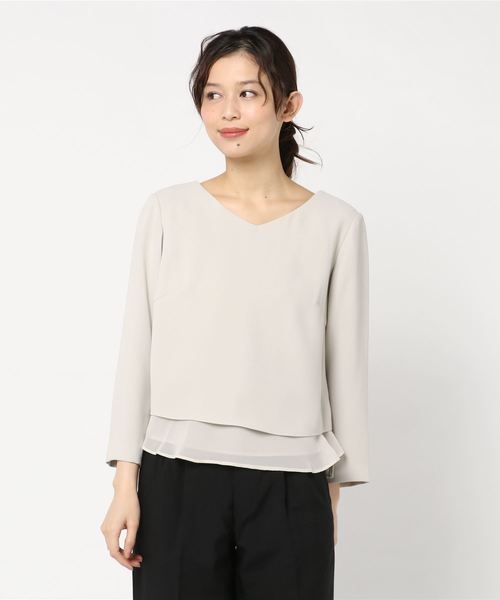 JETSET SOLO PLUS （ジェットセットソロプラス）の「【WEB限定】 ダブルクロス シフォンレイヤードブラウス（シャツ/ブラウス・レディース・ブラック/ネイビー/グレイッシュベージュ・FREE）」の4枚目の写真