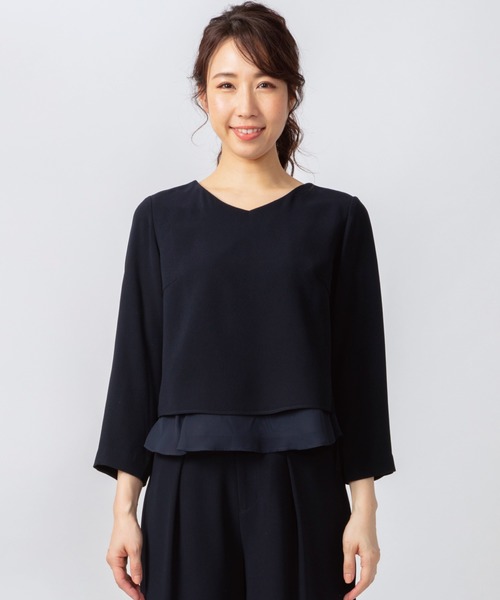 JETSET SOLO PLUS （ジェットセットソロプラス）の「【WEB限定】 ダブルクロス シフォンレイヤードブラウス（シャツ/ブラウス・レディース・ブラック/ネイビー/グレイッシュベージュ・FREE）」の9枚目の写真