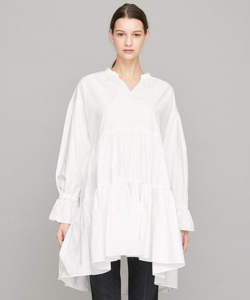 STUDIOUS（ステュディオス）の「【STUDIOUS】ギャザーフレア チュニック ミニ ワンピース（ワンピース・レディース・ホワイト/ブラック/ベージュ・FREE）」の5枚目の写真