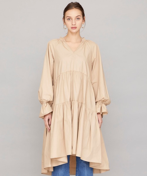 STUDIOUS（ステュディオス）の「【STUDIOUS】ギャザーフレア チュニック ミニ ワンピース（ワンピース・レディース・ホワイト/ブラック/ベージュ・FREE）」の10枚目の写真