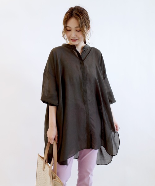 DouDou(ドゥドゥ)の「シアーBIGチュニック2(シャツ/ブラウス・レディース・ブラウン/オフホワイト/ピンク・FREE)」の3枚目の写真