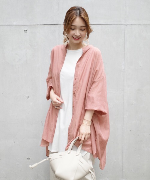 DouDou(ドゥドゥ)の「シアーBIGチュニック2(シャツ/ブラウス・レディース・ブラウン/オフホワイト/ピンク・FREE)」の1枚目の写真