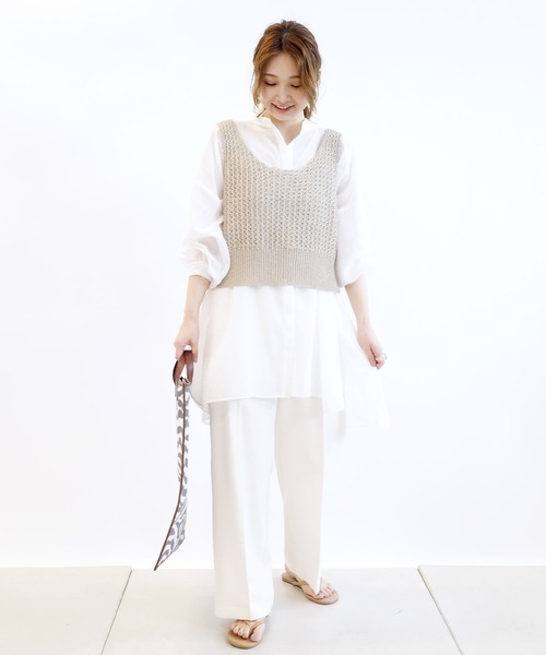 DouDou(ドゥドゥ)の「シアーBIGチュニック2(シャツ/ブラウス・レディース・ブラウン/オフホワイト/ピンク・FREE)」の9枚目の写真