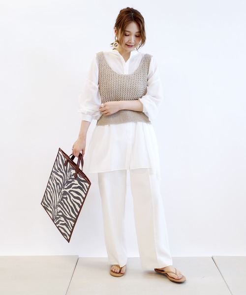 DouDou(ドゥドゥ)の「シアーBIGチュニック2(シャツ/ブラウス・レディース・ブラウン/オフホワイト/ピンク・FREE)」の18枚目の写真