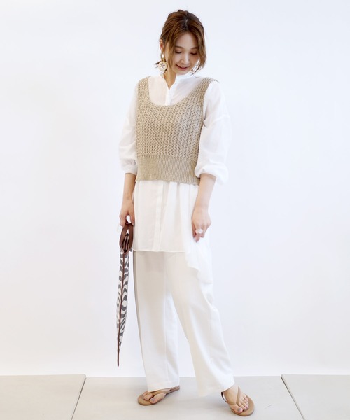 DouDou(ドゥドゥ)の「シアーBIGチュニック2(シャツ/ブラウス・レディース・ブラウン/オフホワイト/ピンク・FREE)」の4枚目の写真