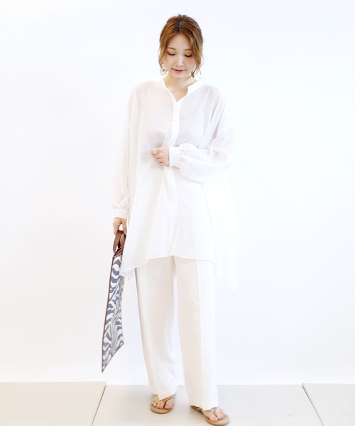 DouDou(ドゥドゥ)の「シアーBIGチュニック2(シャツ/ブラウス・レディース・ブラウン/オフホワイト/ピンク・FREE)」の10枚目の写真