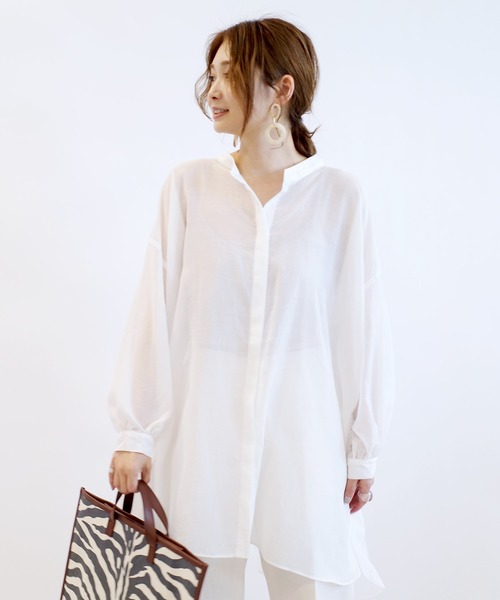 DouDou(ドゥドゥ)の「シアーBIGチュニック2(シャツ/ブラウス・レディース・ブラウン/オフホワイト/ピンク・FREE)」の19枚目の写真