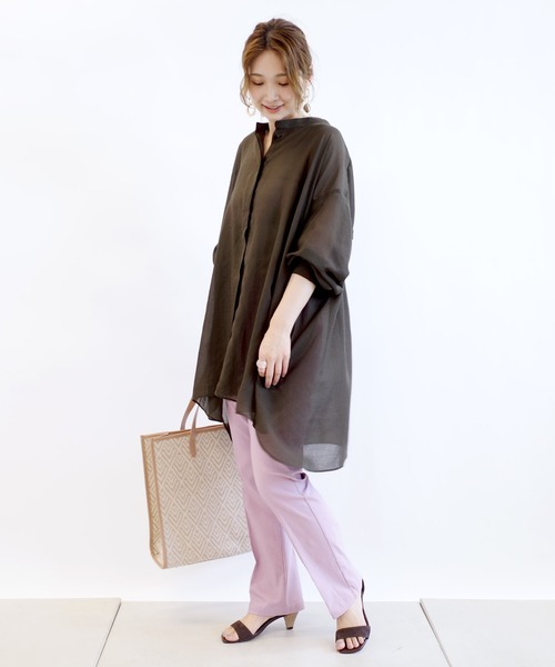 DouDou(ドゥドゥ)の「シアーBIGチュニック2(シャツ/ブラウス・レディース・ブラウン/オフホワイト/ピンク・FREE)」の15枚目の写真