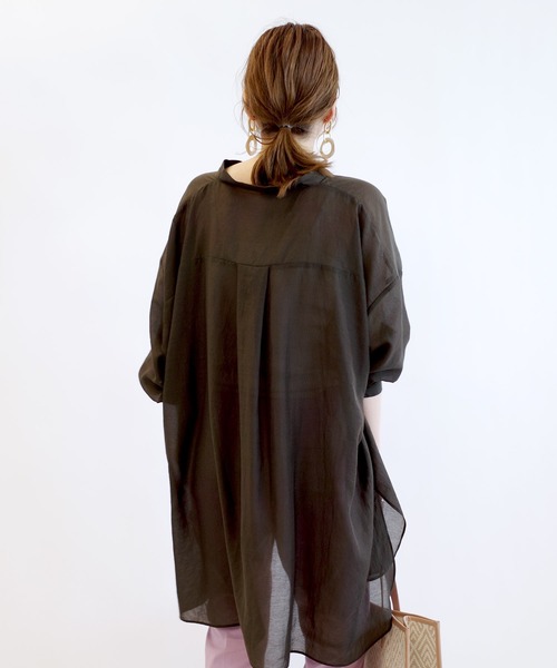 DouDou(ドゥドゥ)の「シアーBIGチュニック2(シャツ/ブラウス・レディース・ブラウン/オフホワイト/ピンク・FREE)」の20枚目の写真