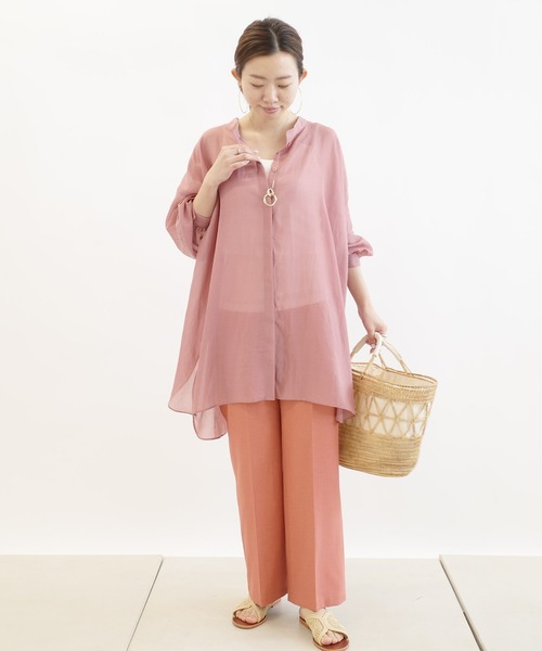 DouDou(ドゥドゥ)の「シアーBIGチュニック2(シャツ/ブラウス・レディース・ブラウン/オフホワイト/ピンク・FREE)」の6枚目の写真