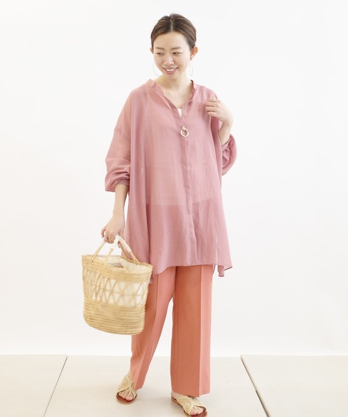 DouDou(ドゥドゥ)の「シアーBIGチュニック2(シャツ/ブラウス・レディース・ブラウン/オフホワイト/ピンク・FREE)」の16枚目の写真