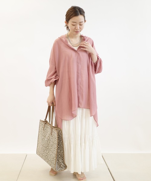 DouDou(ドゥドゥ)の「シアーBIGチュニック2(シャツ/ブラウス・レディース・ブラウン/オフホワイト/ピンク・FREE)」の21枚目の写真