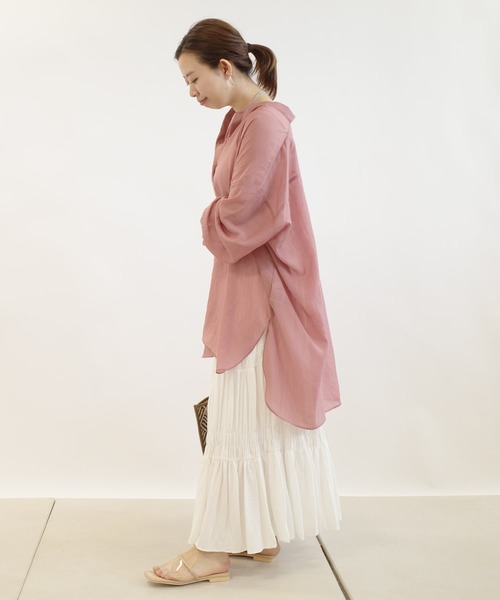 DouDou(ドゥドゥ)の「シアーBIGチュニック2(シャツ/ブラウス・レディース・ブラウン/オフホワイト/ピンク・FREE)」の17枚目の写真